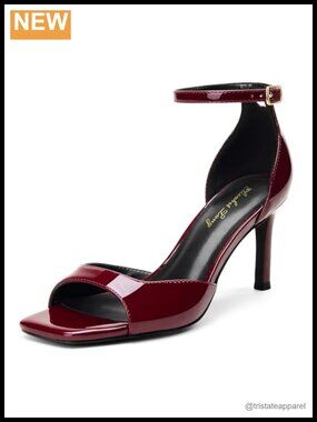 3 Inch Stiletto Heel Sandals Square Peep Toe Ankle Strap Party Heels